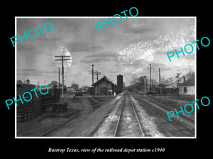 OLD LARGE HISTORIC PHOTO OF BASTROP TEXAS, THE RAILROAD DEPOT STATION c1940