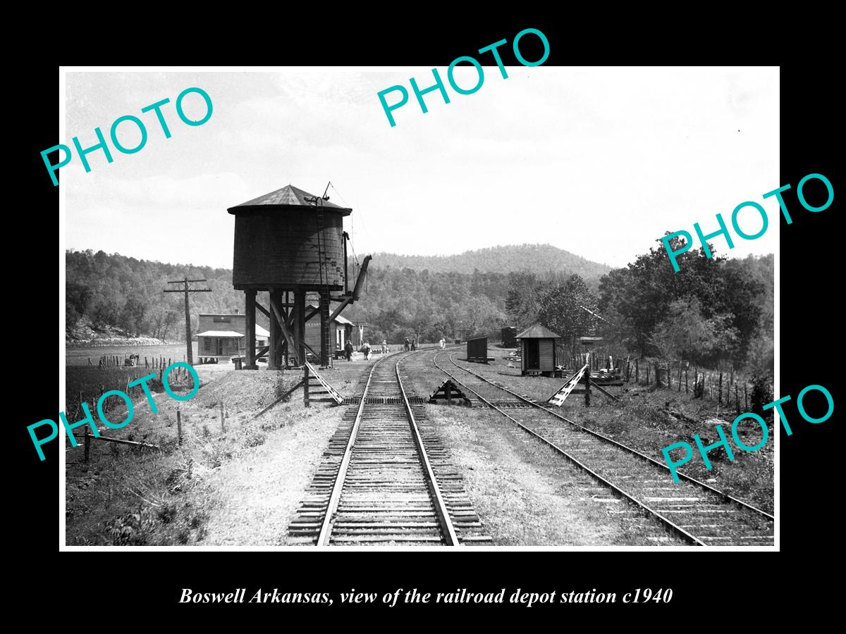 OLD LARGE HISTORIC PHOTO OF BOSWELL ARKANSAS, THE RAILROAD DEPOT STATION c1940