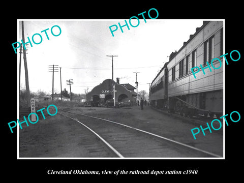 OLD LARGE HISTORIC PHOTO OF CLEVELAND OKLAHOMA RAILROAD DEPOT STATION c1940