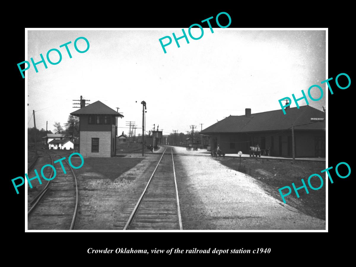 OLD LARGE HISTORIC PHOTO OF CROWDER OKLAHOMA RAILROAD DEPOT STATION c1940