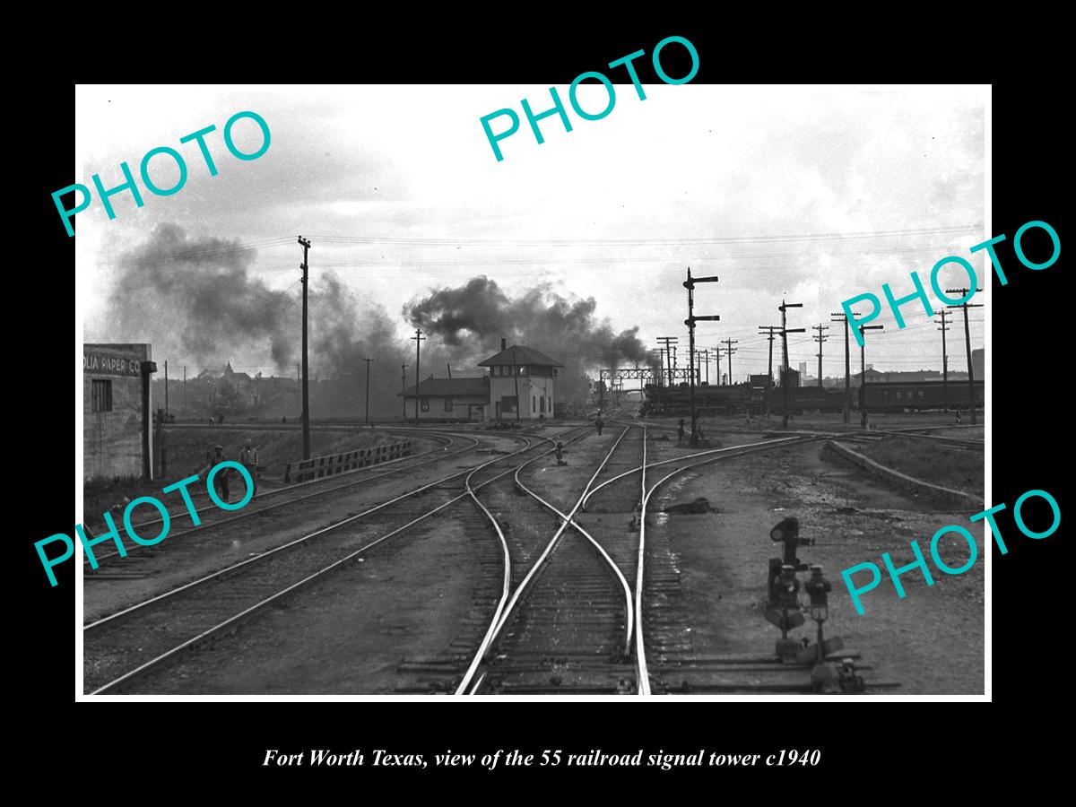 OLD LARGE HISTORIC PHOTO OF FORT WORTH TEXAS, THE 55 RAILROAD SIGNAL TOWER c1940