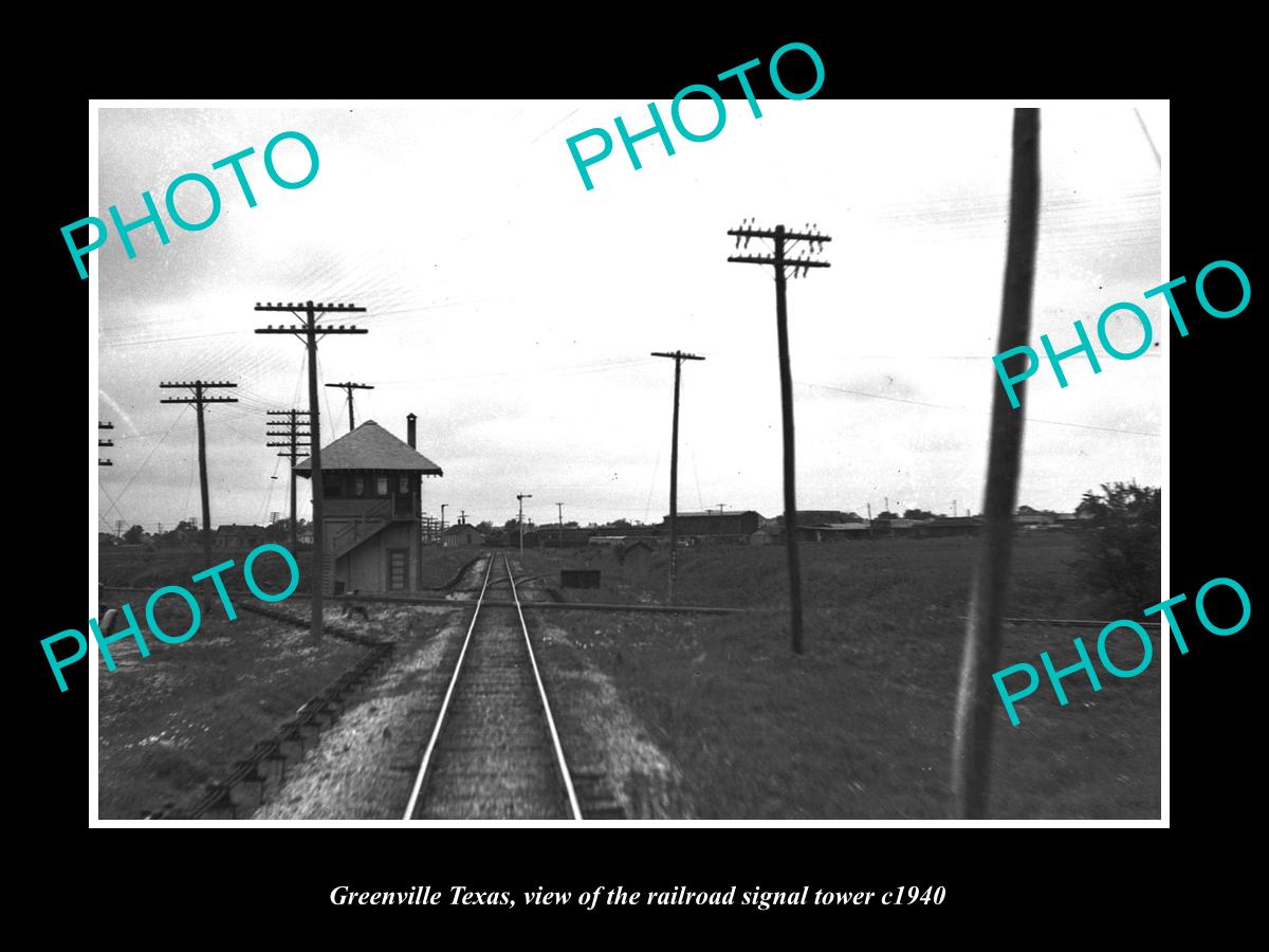 OLD LARGE HISTORIC PHOTO OF GREENVILLE TEXAS, THE RAILROAD SIGNAL TOWER c1940