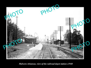 OLD LARGE HISTORIC PHOTO OF MALVERN ARKANSAS, THE RAILROAD DEPOT STATION c1940