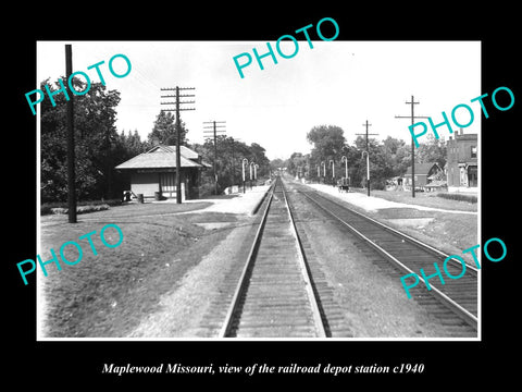 OLD LARGE HISTORIC PHOTO OF MAPLEWOOD MISSOURI RAILROAD DEPOT STATION c1940