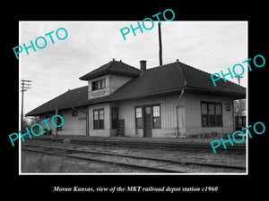 OLD LARGE HISTORIC PHOTO OF MORAN KANSAS, THE RAILROAD DEPOT STATION c1960