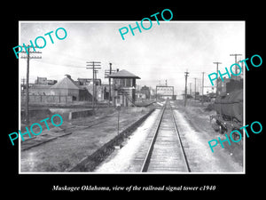 OLD LARGE HISTORIC PHOTO OF MUSKOGEE OKLAHOMA, THE RAILROAD SIGNAL TOWER c1940