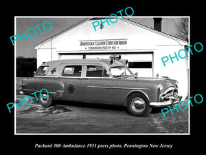 OLD LARGE HISTORIC PHOTO OF 1951 PACKARD 300 AMBULANCE, PENNINGTON NEW JERSEY