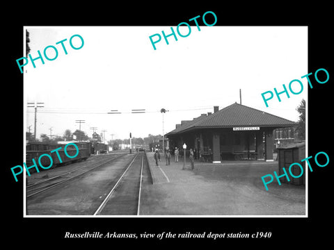 OLD LARGE HISTORIC PHOTO OF RUSSELLVILLE ARKANSAS RAILROAD DEPOT STATION c1940