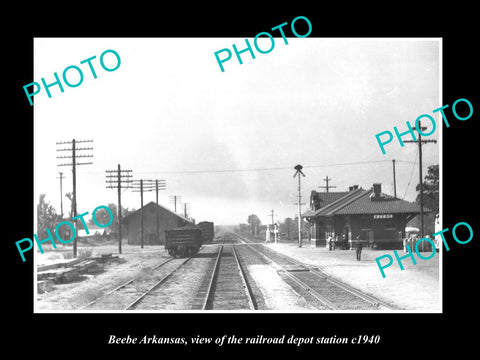 OLD LARGE HISTORIC PHOTO OF BEEBE ARKANSAS, THE RAILROAD DEPOT STATION c1940