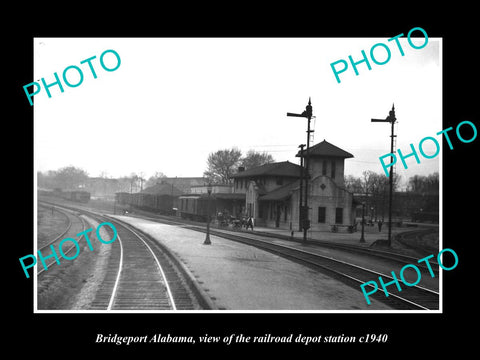 OLD LARGE HISTORIC PHOTO OF BRIDGEPORT ALABAMA, THE RAILROAD DEPOT STATION c1940