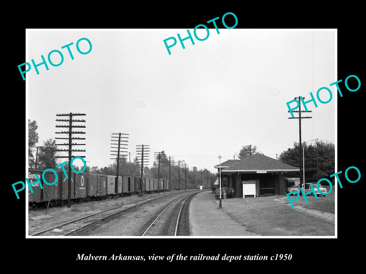 OLD LARGE HISTORIC PHOTO OF MALVERN ARKANSAS, THE RAILROAD DEPOT STATION c1950