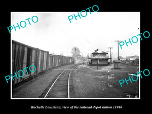 OLD LARGE HISTORIC PHOTO OF ROCHELLE LOUISIANA, THE RAILROAD DEPOT STATION c1940