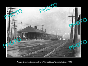 OLD LARGE HISTORIC PHOTO OF TOWER GROVE MISSOURI RAILROAD DEPOT STATION c1940