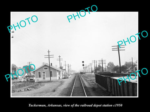 OLD LARGE HISTORIC PHOTO OF TUCKERMAN ARKANSAS, THE RAILROAD DEPOT STATION c1950