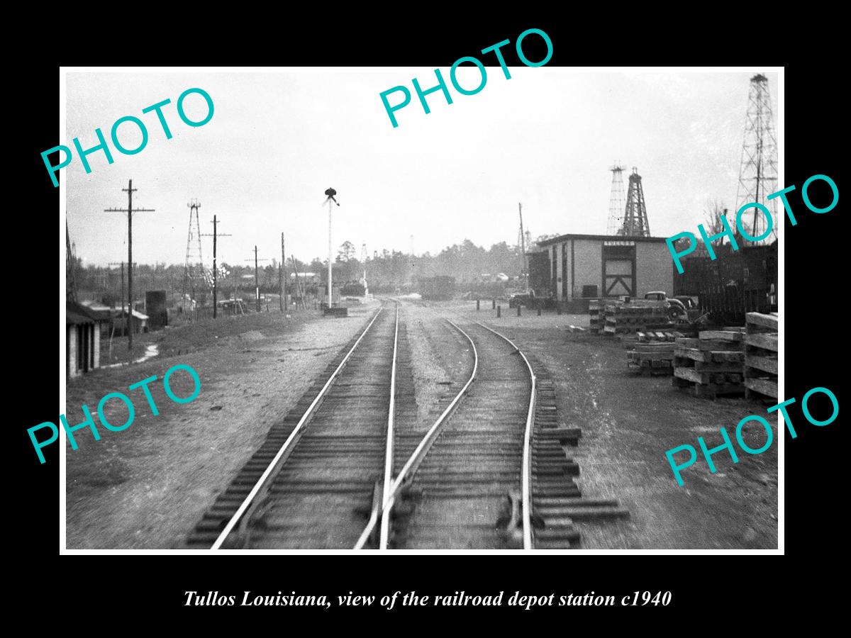 OLD LARGE HISTORIC PHOTO OF TULLOS LOUISIANA, THE RAILROAD DEPOT STATION c1940