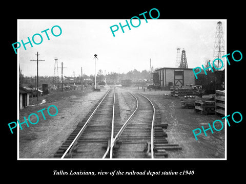 OLD LARGE HISTORIC PHOTO OF TULLOS LOUISIANA, THE RAILROAD DEPOT STATION c1940