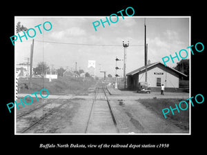 OLD LARGE HISTORIC PHOTO OF BUFFALO NORTH DAKOTA RAILROAD DEPOT STATION c1950