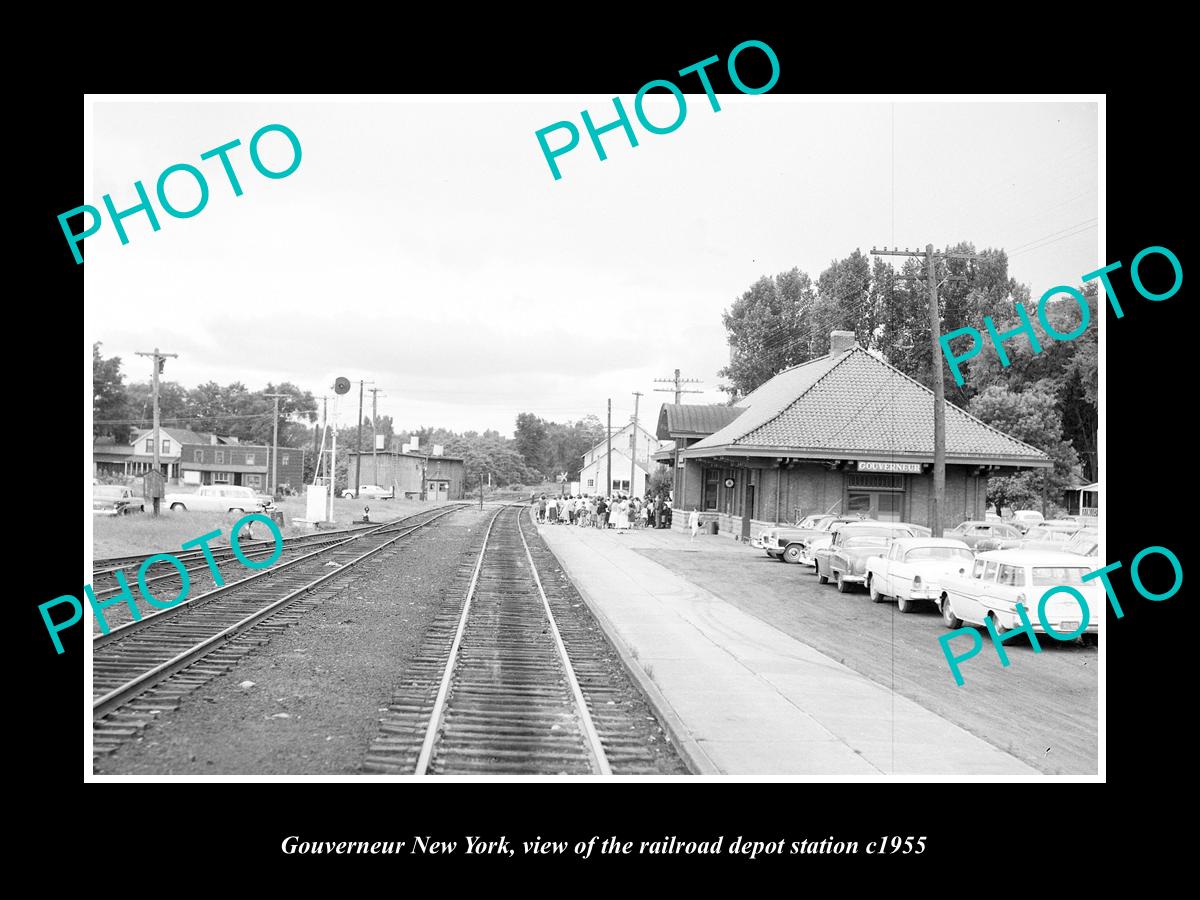 OLD LARGE HISTORIC PHOTO OF GOUVERNEUR NEW YORK RAILROAD DEPOT STATION c1955