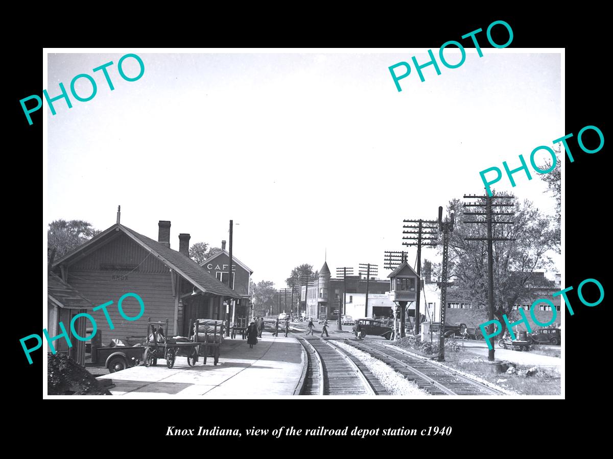 OLD LARGE HISTORIC PHOTO OF KNOX INDIANA, THE RAILROAD DEPOT STATION c1940