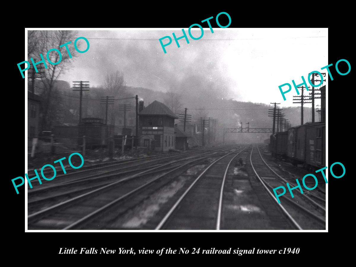 OLD LARGE HISTORIC PHOTO OF LITTLE FALLS NEW YORK, THE No24 RAILROAD TOWER c1940