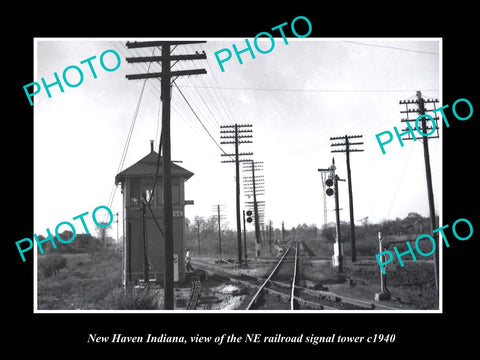 OLD LARGE HISTORIC PHOTO OF NEW HAVEN INDIANA, THE NE RAILROAD TOWER c1940