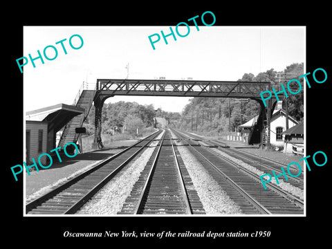 OLD LARGE HISTORIC PHOTO OF OSCAWANNA NEW YORK RAILROAD DEPOT STATION c1950