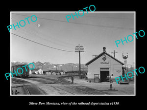 OLD LARGE HISTORIC PHOTO OF SILVER BOW MONTANA, THE RAILROAD DEPOT STATION c1950