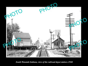 OLD LARGE HISTORIC PHOTO OF SOUTH WANATAH INDIANA RAILROAD DEPOT STATION c1940