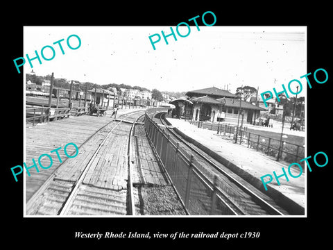 OLD LARGE HISTORIC PHOTO OF WESTERLY RHODE ISLAND RAILROAD DEPOT STATION c1930