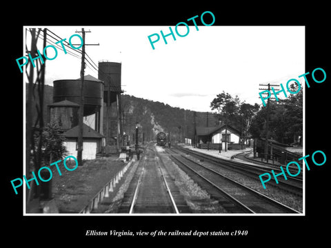 OLD LARGE HISTORIC PHOTO OF ELLISTON VIRGINIA, THE RAILROAD DEPOT STATION c1940