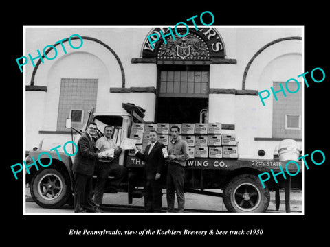 OLD LARGE HISTORIC PHOTO OF ERIE PENNSYLVANIA, THE KOEHLER BREWERY TRUCK c1950