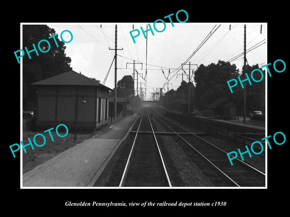 OLD LARGE HISTORIC PHOTO OF GLENOLDEN PENNSYLVANIA RAILROAD DEPOT STATION c1930