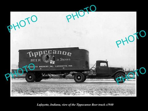 OLD LARGE HISTORIC PHOTO OF LAFAYETTE INDIANA, THE TIPPECANOE BEER TRUCK c1940