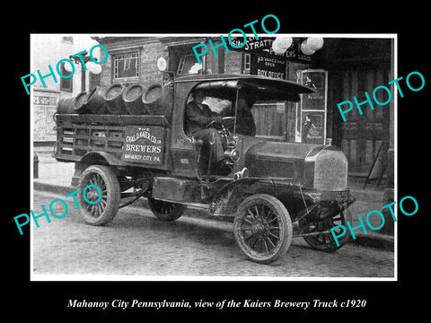 OLD HISTORIC PHOTO OF MAHANOY CITY PENNSYLVANIA, THE KAIERS BEER TRUCK c1920