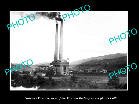 OLD LARGE HISTORIC PHOTO OF NARROWS VIRGINIA, THE RAILROAD POWER PLANT c1940