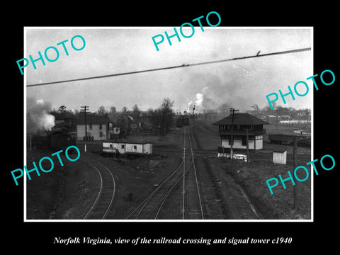 OLD LARGE HISTORIC PHOTO OF NORFOLK VIRGINIA THE RAILROAD CROSS & TOWER c1940