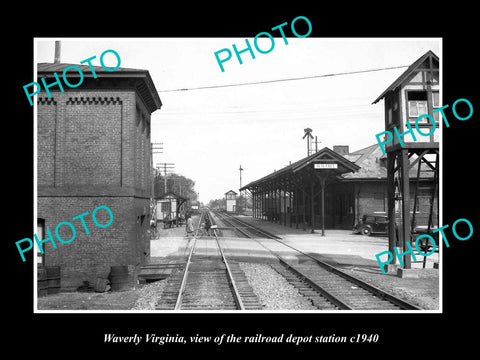 OLD LARGE HISTORIC PHOTO OF WAVERLY VIRGINIA, THE RAILROAD DEPOT STATION c1940