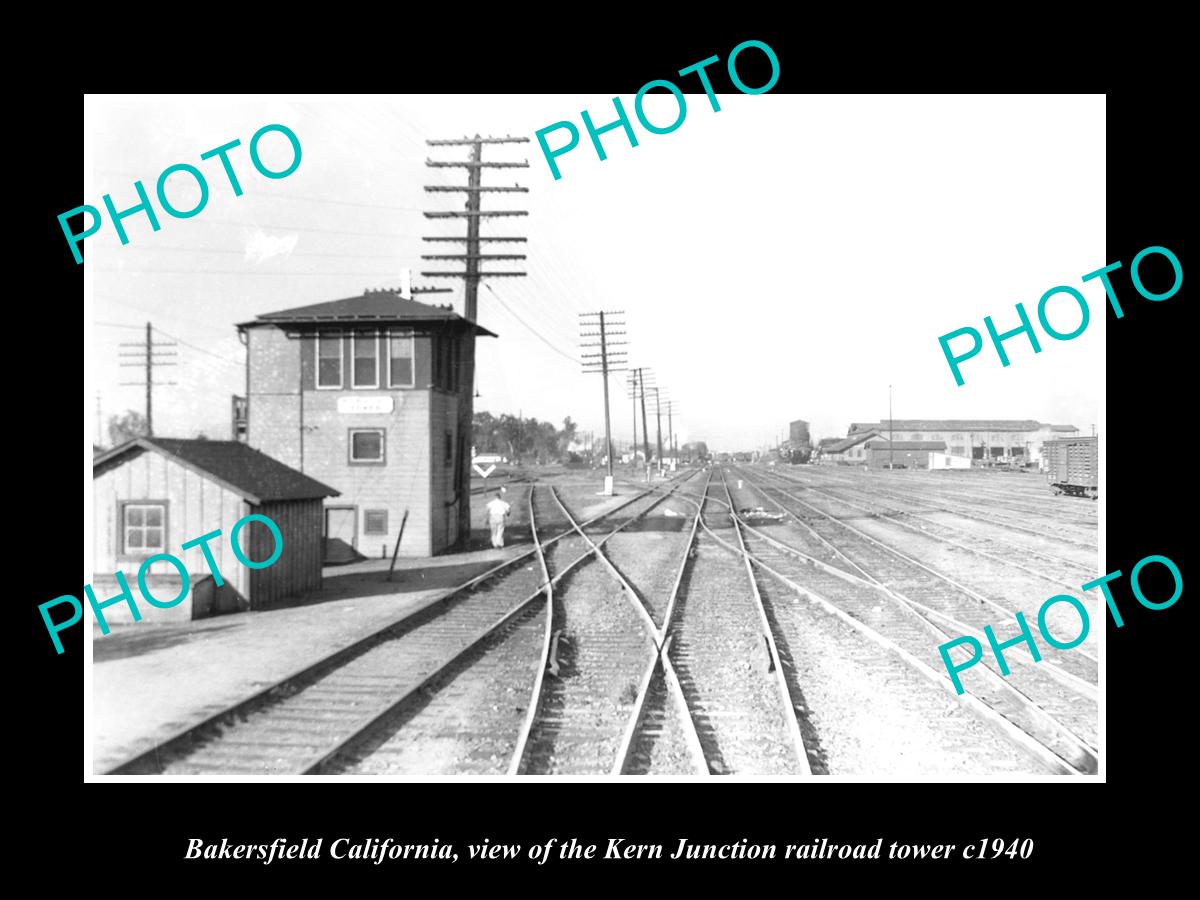 OLD LARGE HISTORIC PHOTO OF BAKERSFIELD CALIFORNIA, THE KERN RAILROAD TOWER 1940