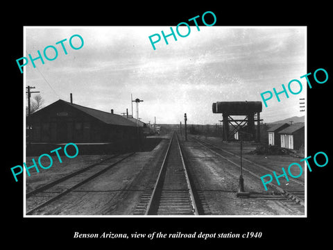 OLD LARGE HISTORIC PHOTO OF BENSON ARIZONA, THE RAILROAD DEPOT STATION c1940