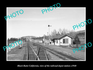 OLD LARGE HISTORIC PHOTO OF BLACK BUTTE CALIFORNIA, RAILROAD DEPOT STATION c1940