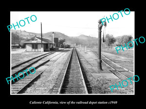 OLD LARGE HISTORIC PHOTO OF CALIENTE CALIFORNIA, THE RAILROAD DEPOT STATION 1940