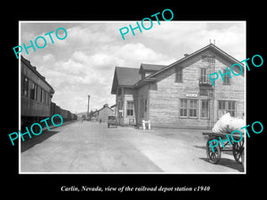 OLD LARGE HISTORIC PHOTO OF CARLIN NEVADA, THE RAILROAD DEPOT STATION c1940