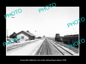 OLD LARGE HISTORIC PHOTO OF CASTROVILLE CALIFORNIA, RAILROAD DEPOT STATION c1940