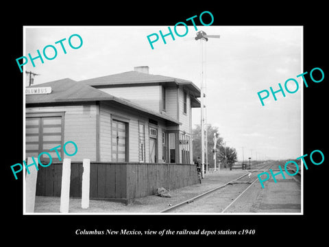 OLD LARGE HISTORIC PHOTO OF COLUMBUS NEW MEXICO RAILROAD DEPOT STATION c1940