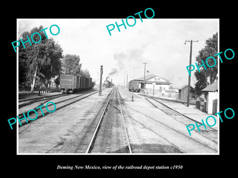 OLD LARGE HISTORIC PHOTO OF DEMING NEW MEXICO, THE RAILROAD DEPOT STATION c1950