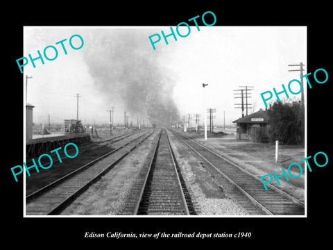 OLD LARGE HISTORIC PHOTO OF EDISON CALIFORNIA, THE RAILROAD DEPOT STATION c1940