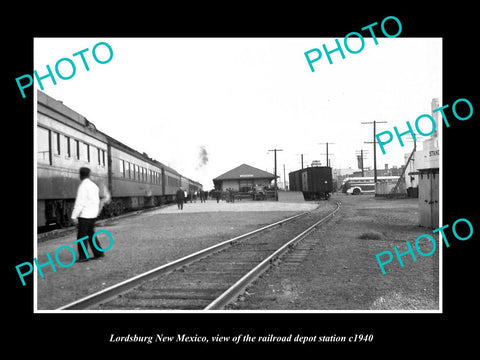 OLD LARGE HISTORIC PHOTO OF LORDSBURG NEW MEXICO RAILROAD DEPOT STATION c1940