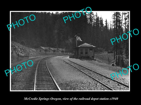 OLD LARGE HISTORIC PHOTO OF McCREDIE SPRINGS OREGON, THE RAILROAD DEPOT c1940