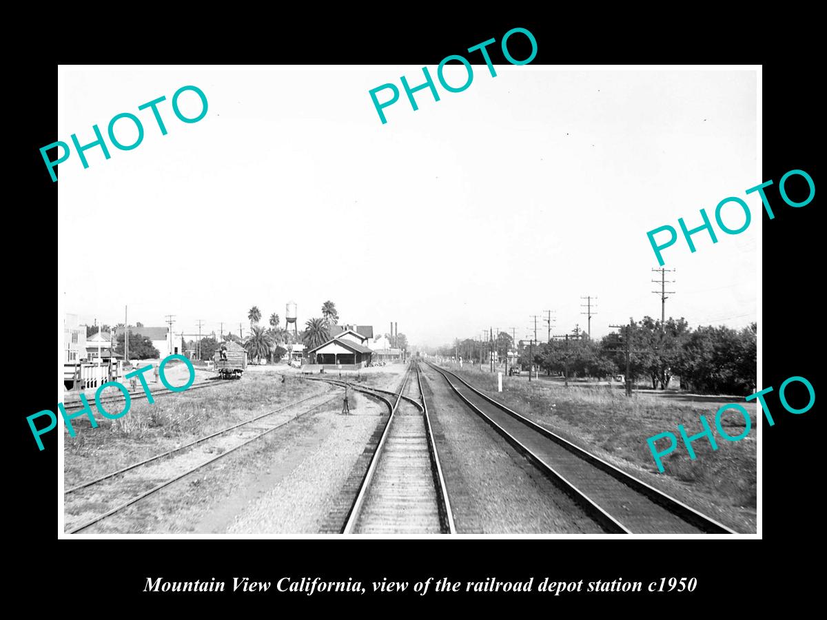 OLD LARGE HISTORIC PHOTO OF MOUNTAIN VIEW CALIFORNIA, THE RAILROAD DEPOT c1950