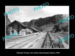 OLD LARGE HISTORIC PHOTO OF PALISADE NEVADA, THE RAILROAD DEPOT STATION c1940